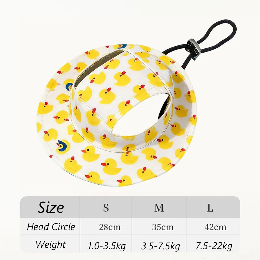 Cute Print Dog Hat for Small Medium Dogs | Adjustable Pet Cap for Pug Corgi Dachshund Yellow Duck Default