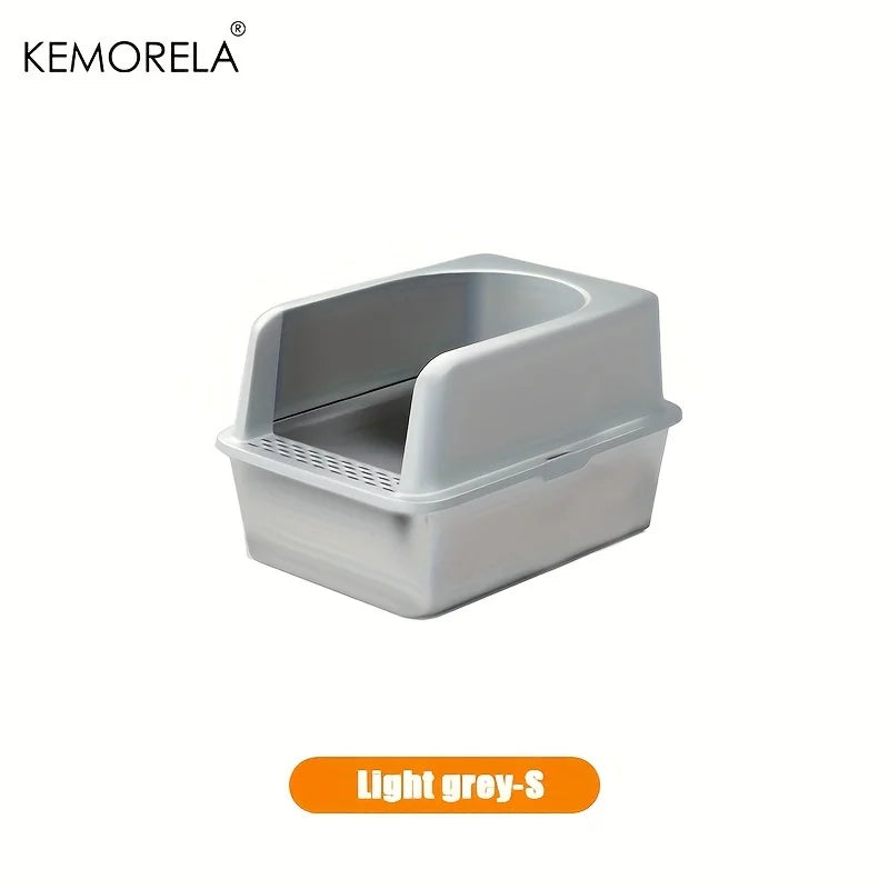 XL 60/50CM Stainless Steel Litter Box With Lid High Side Large Litter Box Suitable For Large and Small Cats Does Not Absorb Odor Light grey S