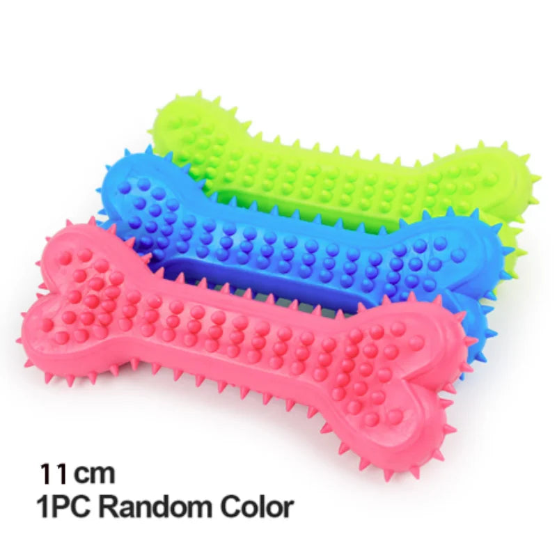 Durable Rubber Bone Chew Toy for Small Dogs - Bite-Resistant Teeth-Cleaning Training Toy 1PC Random Color V