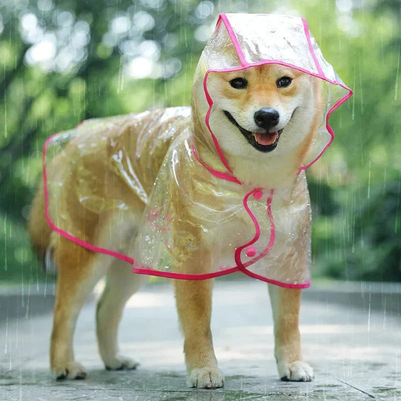 Transparent Dog Raincoat – Waterproof Hooded Pet Rainwear Jacket for Small Dogs pink