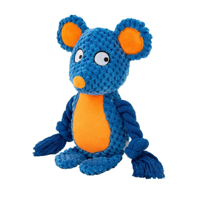 Indestructible Plush Squeaky Dog Chew Toy - Bite-Resistant Puppy Rattle for Small & Medium Dogs (7.5 x 3 in / 19 x 8 cm) - Assorted Animal Designs Rat