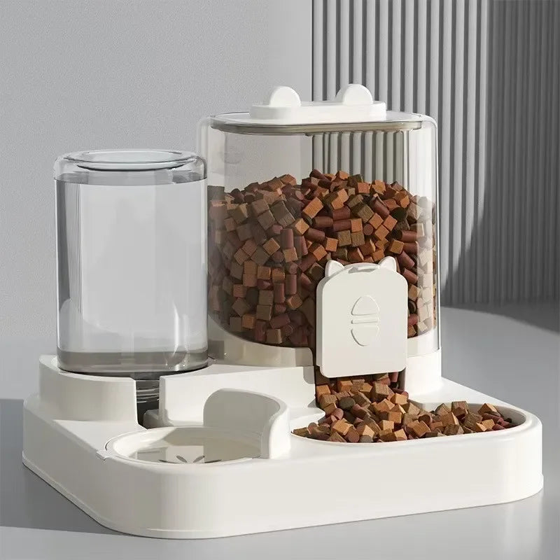Automatic Gravity Pet Feeder with Water Fountain – Large Capacity Dog & Cat Food Dispenser WHITE 2L|L