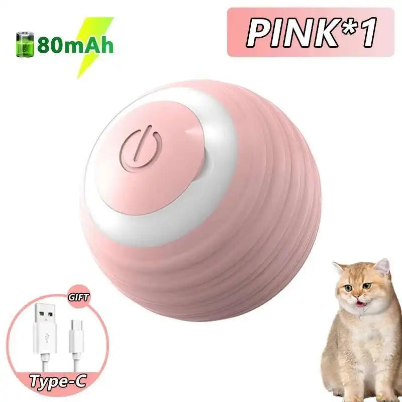 Interactive USB Rechargeable Dog & Cat Toy Ball, Automatic Bouncing Rolling LED Light, IP65 Waterproof Pink1