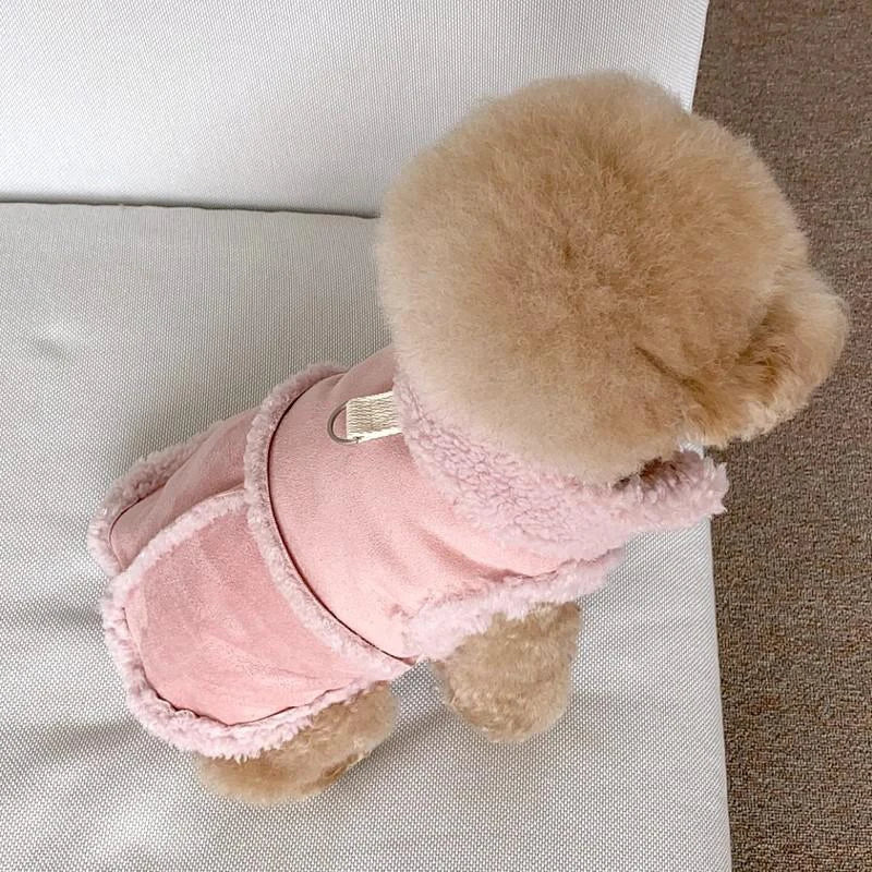 Warm Wool Dog Vest for Small & Medium Dogs — Solid Velvet Pet Jacket with Traction Buckle (Autumn/Winter) Pink United States