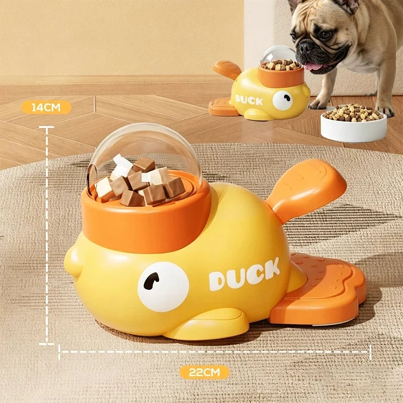 Dog 2-in-1 Interactive Toy Pet Automatic Food Treat Dispenser Cartoon Duck Design Slow Food Pet Snack Feeder for Dog Training NPL6088-YW
