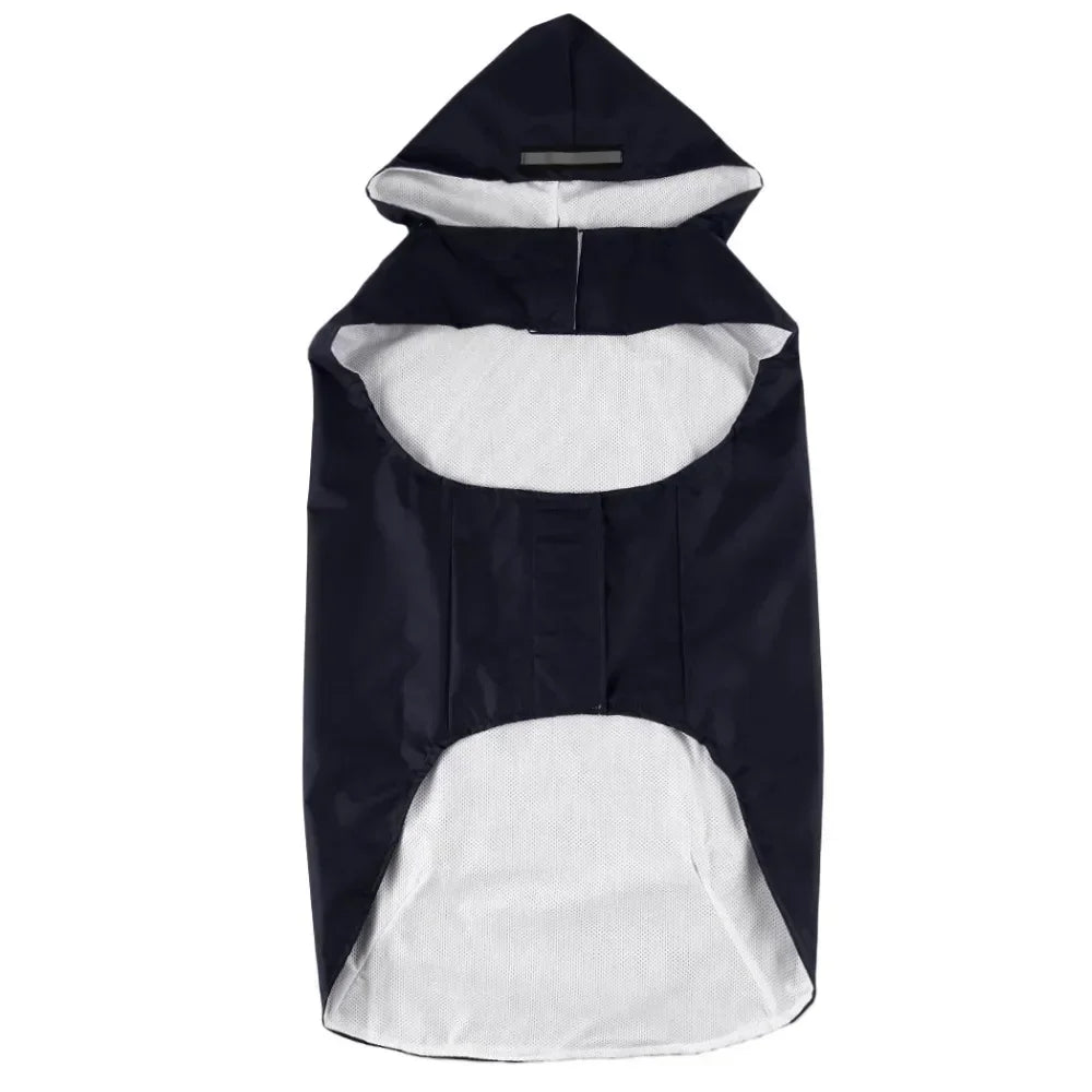 Waterproof Dog Raincoat Hoodie with Reflective Stripe, Leash Hole & Storage Pocket Sizes S-6XL black