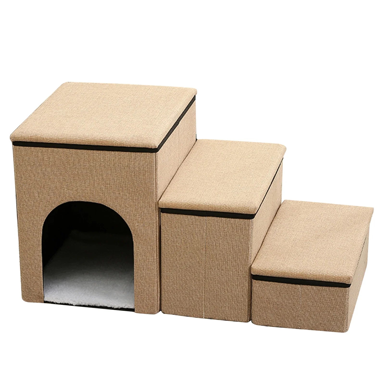 Foldable Pet Stairs with Storage Box and Non-Slip Pads — 3-Size Dog & Cat Ramp Set for Beds, Sofas, Indoor/Outdoor Dark Brown