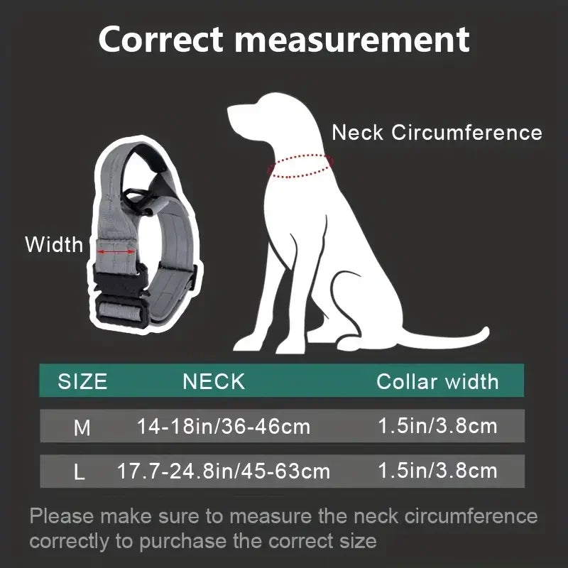 Medium Large Durable Tactical Collar] Durable Tactical Training Dog Collar - High-Strength Nylon, Reflective, With Handle - Perf