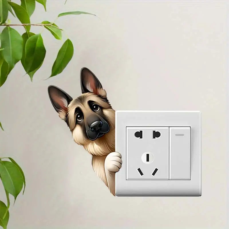 Cute Peeking Dog Animal Light Switch Phone Wall Stickers | Cartoon Decals for Home Decor M1065-A