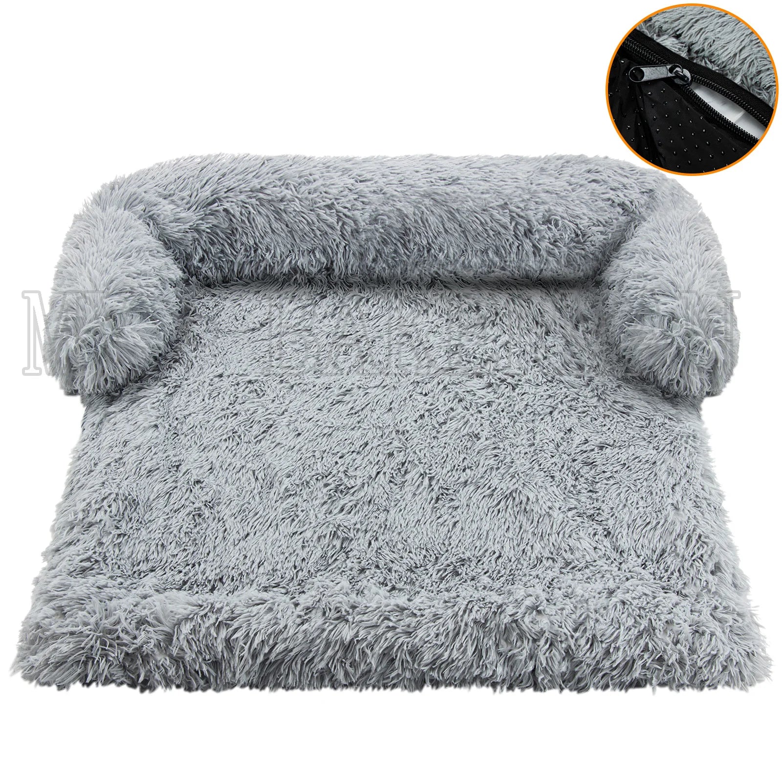 Washable blanket Sofa cover Large dog bed Sofa plush dog pet House sofa cushion plush warm kennel pet cat puppy cushion S-Light Gray-zip