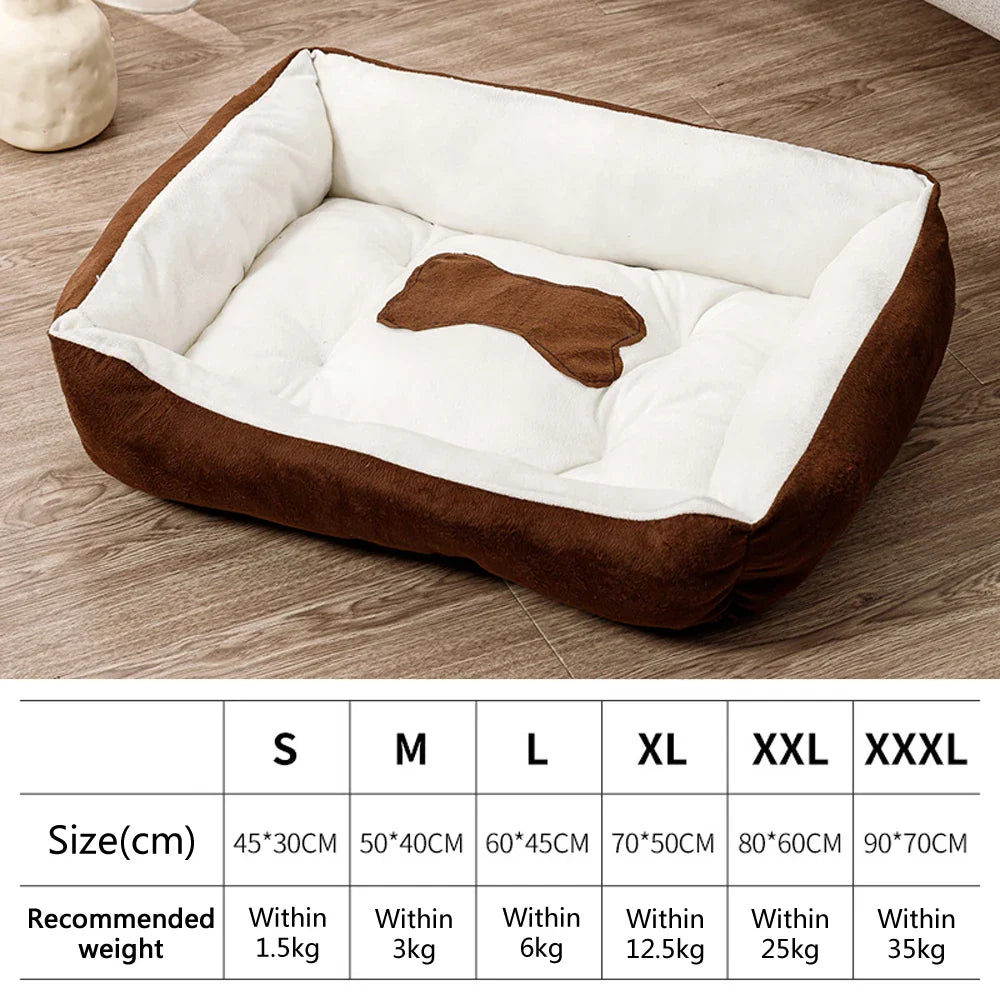 Plush Winter Pet Bed for Dogs & Cats - Thickened Breathable Dog Sofa with Non-Slip Bottom, Multiple Sizes S-XXXL Coffee white