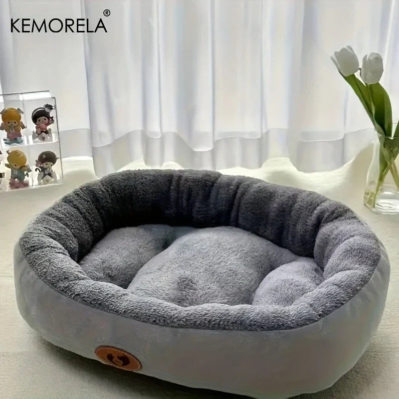Plush Oval Pet Bed for Dogs & Cats — Thickened Machine-Washable All-Season Cushion for Small, Medium & Large Breeds Gray