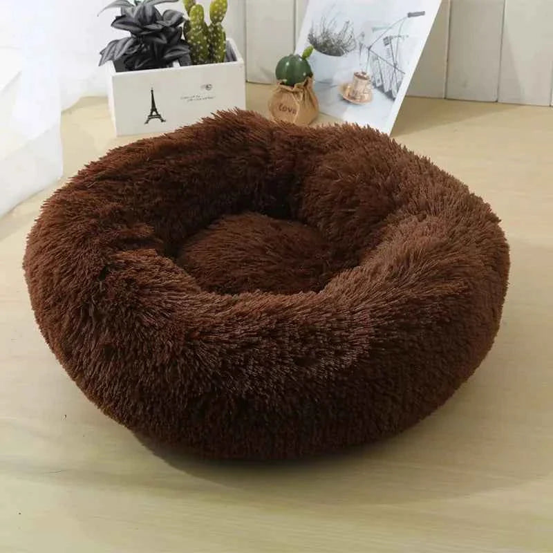 Calming Round Plush Pet Bed — Anxiety Relief for Dogs & Cats coffee 40cm