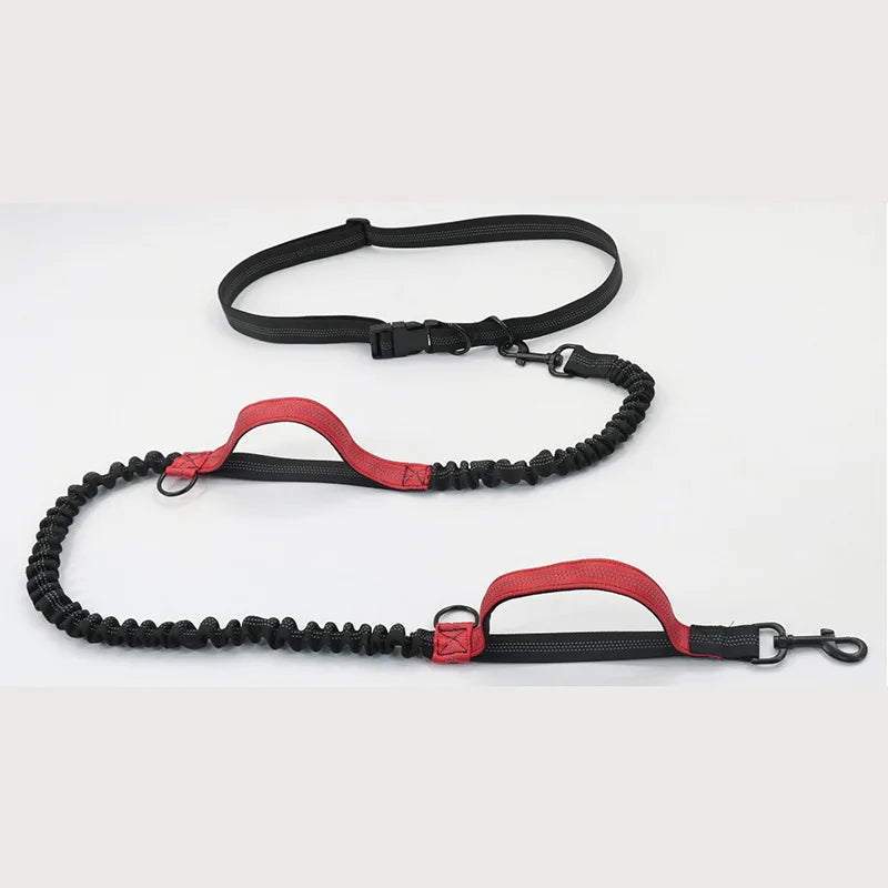 Double Elastic Reflective Hands-Free Running Dog Leash — Retractable Bungee Waist Lead 160–260 cm (63–102 in), Waist 70–120 cm (27–47 in) Red