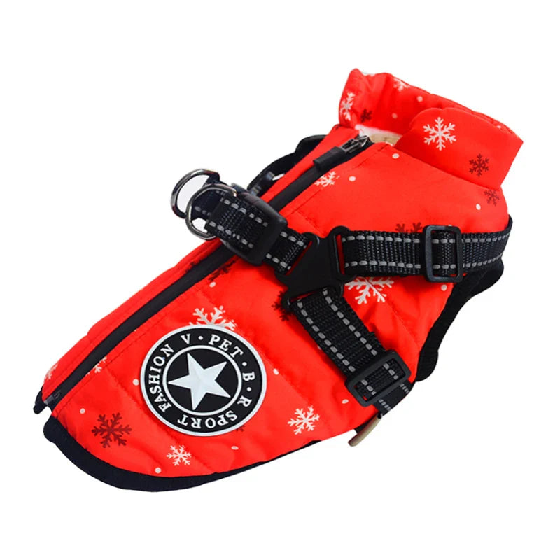 Waterproof Winter Dog Jacket with Built-In Harness, Fleece-Lined & Reflective – Warm Coat for Small to Large Breeds Snowflake