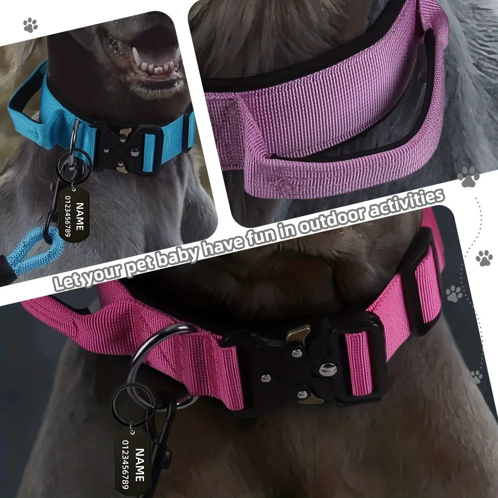 Personalized Tactical Dog Collar Adjustable Military Training Nylon Dog Collar with NamePlate Metal Buckle for Dogs