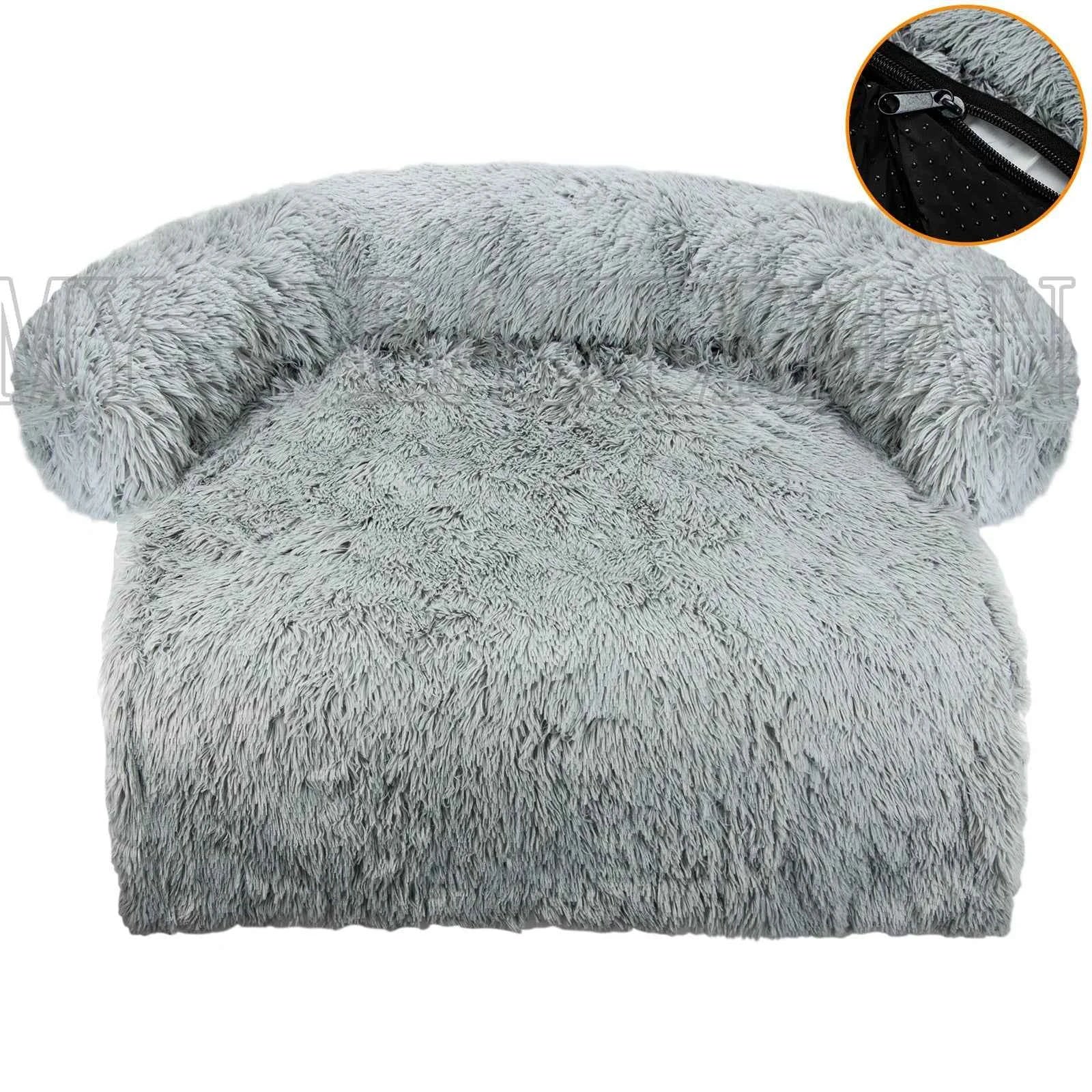 Washable blanket Sofa cover Large dog bed Sofa plush dog pet House sofa cushion plush warm kennel pet cat puppy cushion R-Light Gray-zip