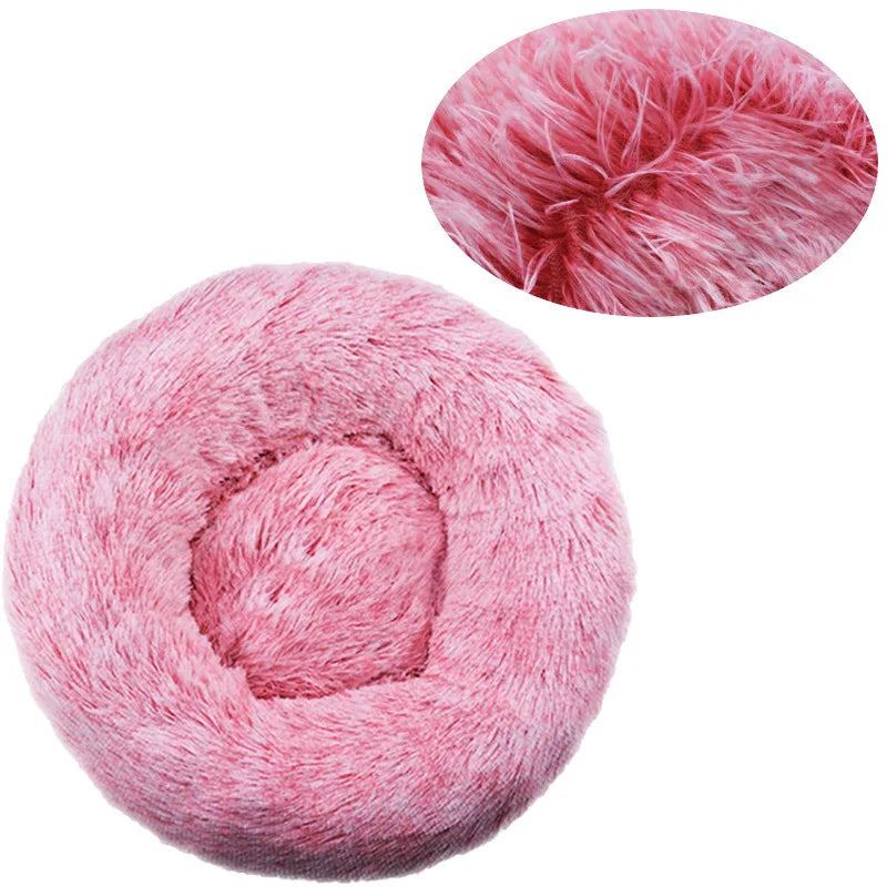 Round Plush Pet Bed, Washable Cozy Dog & Cat Sofa, Winter Warm, Multiple Sizes 16–35 in (40–90 cm) Gradient p-pink