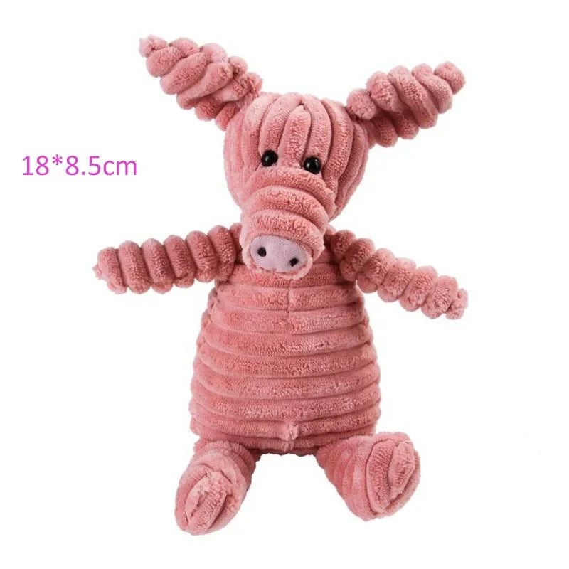 Plush Corduroy Squeaky Dog Toy, Bite-Resistant Animal Plush for Puppies & Small to Large Dogs, Training & Chew Toy Pink Pig