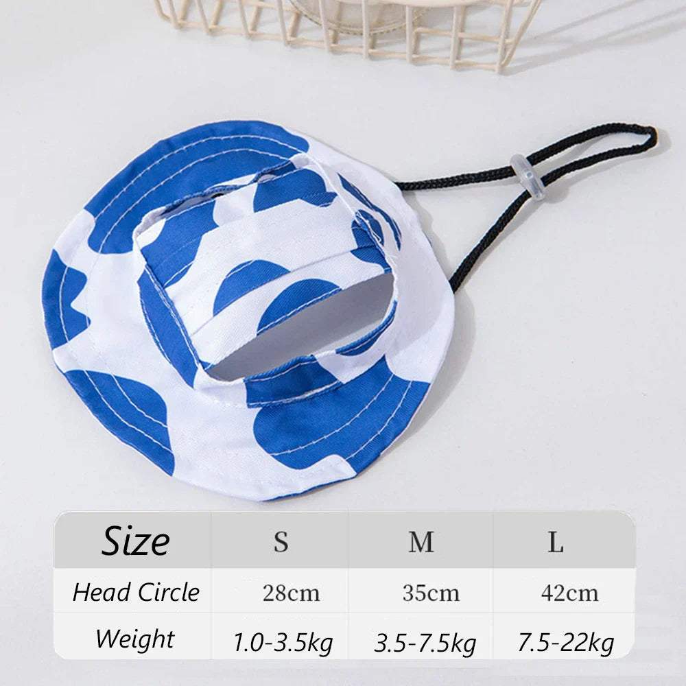 Cute Print Dog Hat for Small Medium Dogs | Adjustable Pet Cap for Pug Corgi Dachshund Blue Cow Default