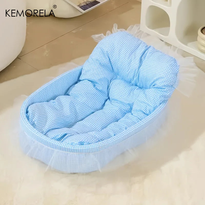 KEMORELA Gauze-edged Cat Princess Sofa Bed Washable and Removable - Universal Pet Mat for All Seasons Suitable for Cats and Dogs Blue