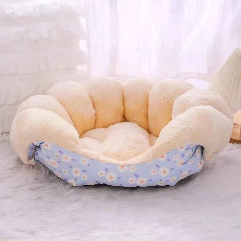 2-in-1 Winter Warm Cat House Bed (Up to 23.6 in) - Convertible Sofa/Basket for Dogs & Cats Light Blue