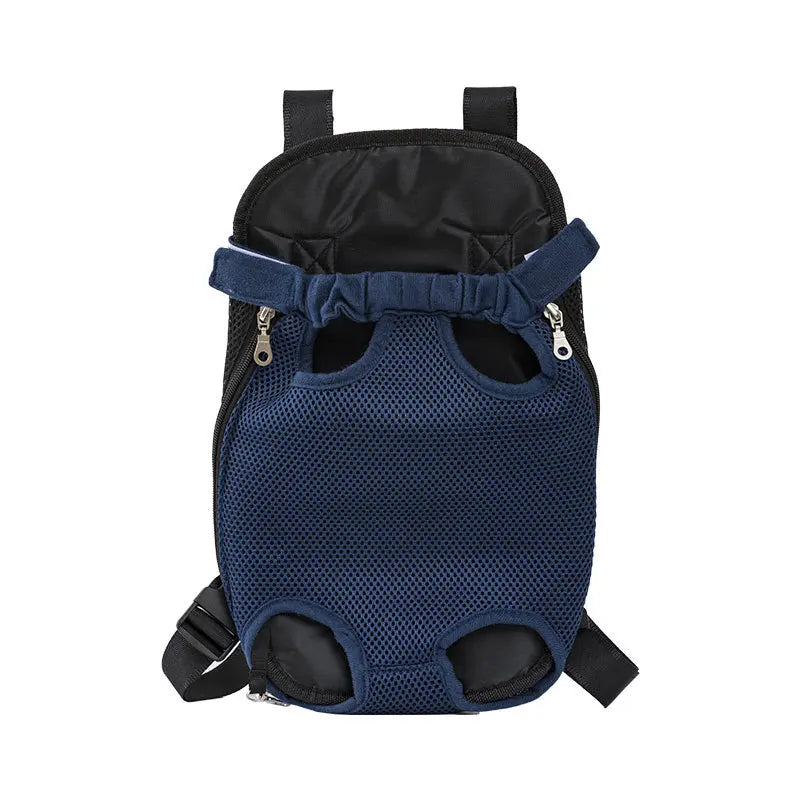 Breathable Double-Shoulder Pet Carrier Backpack — Portable Mesh Front/Back Travel Carrier for Small Dogs & Cats navy