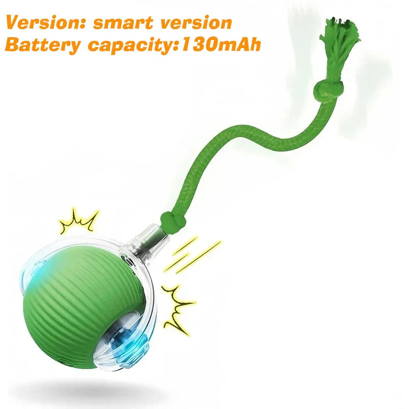 Rechargeable Interactive Rolling Ball Toy for Dogs & Cats — Automatic Smart Obstacle-Avoiding Pet Play Ball Green Tail Ball Touch Wakeup Version