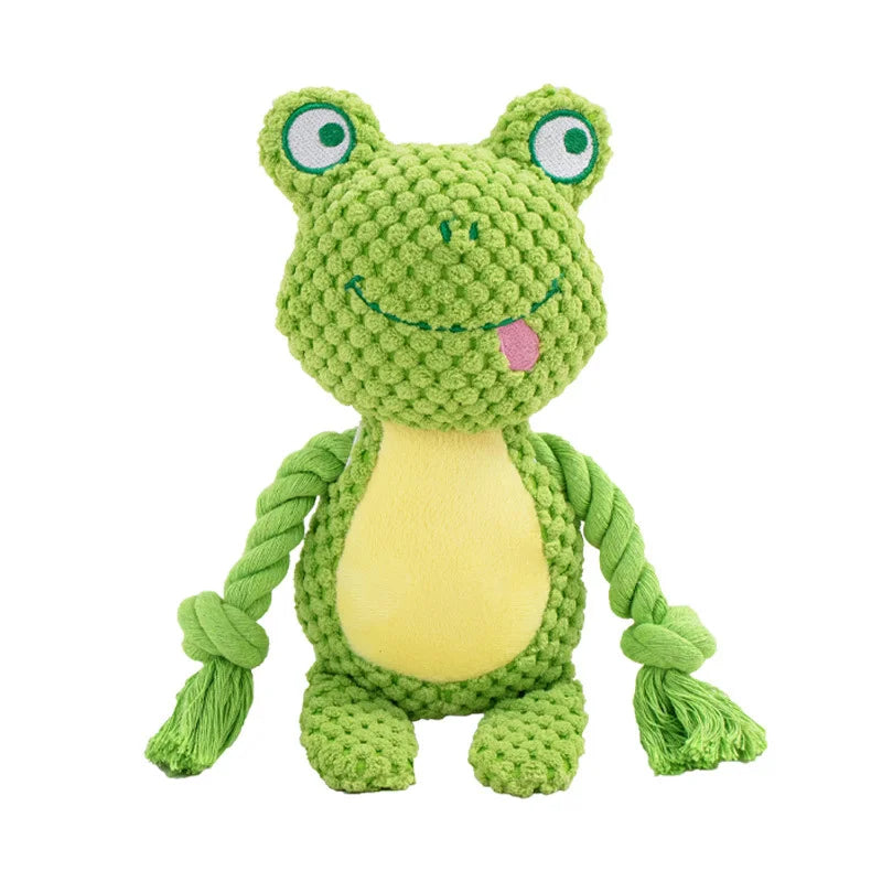 Indestructible Plush Squeaky Dog Chew Toy - Bite-Resistant Puppy Rattle for Small & Medium Dogs (7.5 x 3 in / 19 x 8 cm) - Assorted Animal Designs Frog