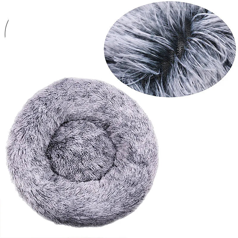 Calming Plush Pet Bed for Dogs & Cats - Corduroy Fleece Bolster, Non-Slip Waterproof Bottom, Multiple Sizes (15.7–35.4 in / 40–90 cm) Gradient light gray