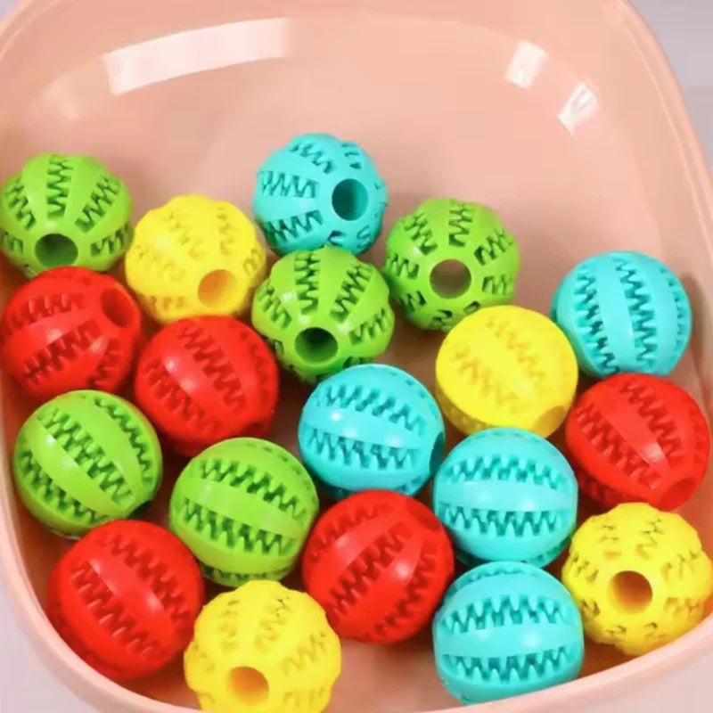 Interactive Rubber Dog & Cat Toy Ball, Puppy Chew Toy, Treat Feeder & Tooth-Cleaning Silicone Ball Random Color 5pcs