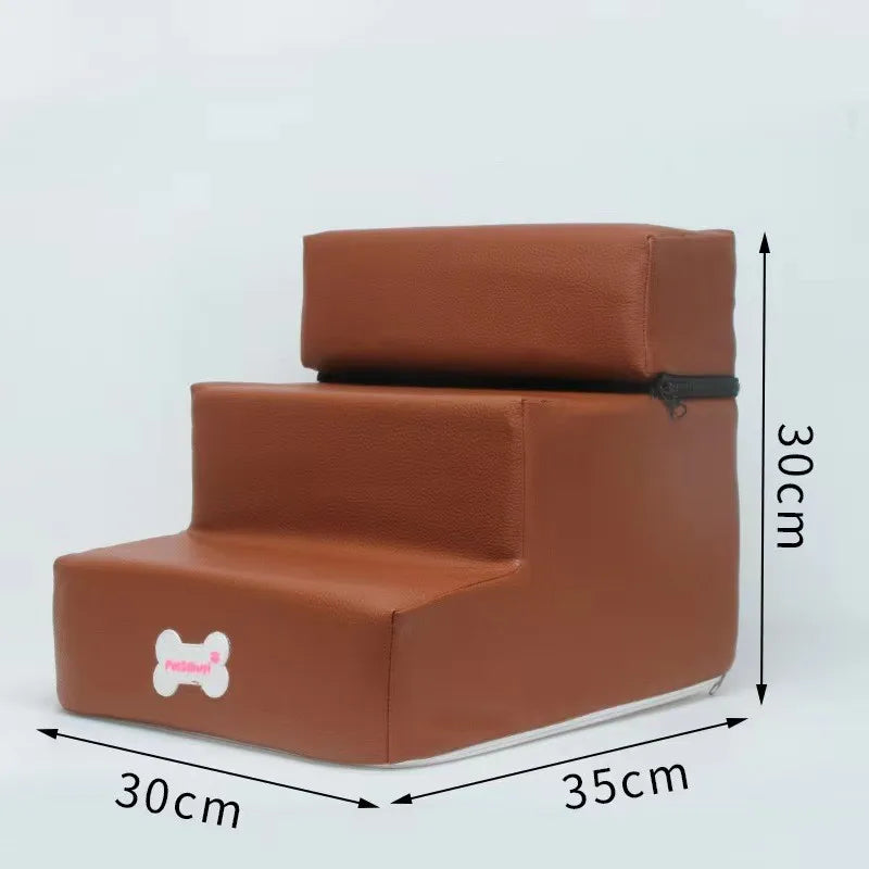 3-Step Pet Stairs for Small Dogs and Cats - Removable Washable Non-Slip Ramp Ladder Dark brown PU China Mainland