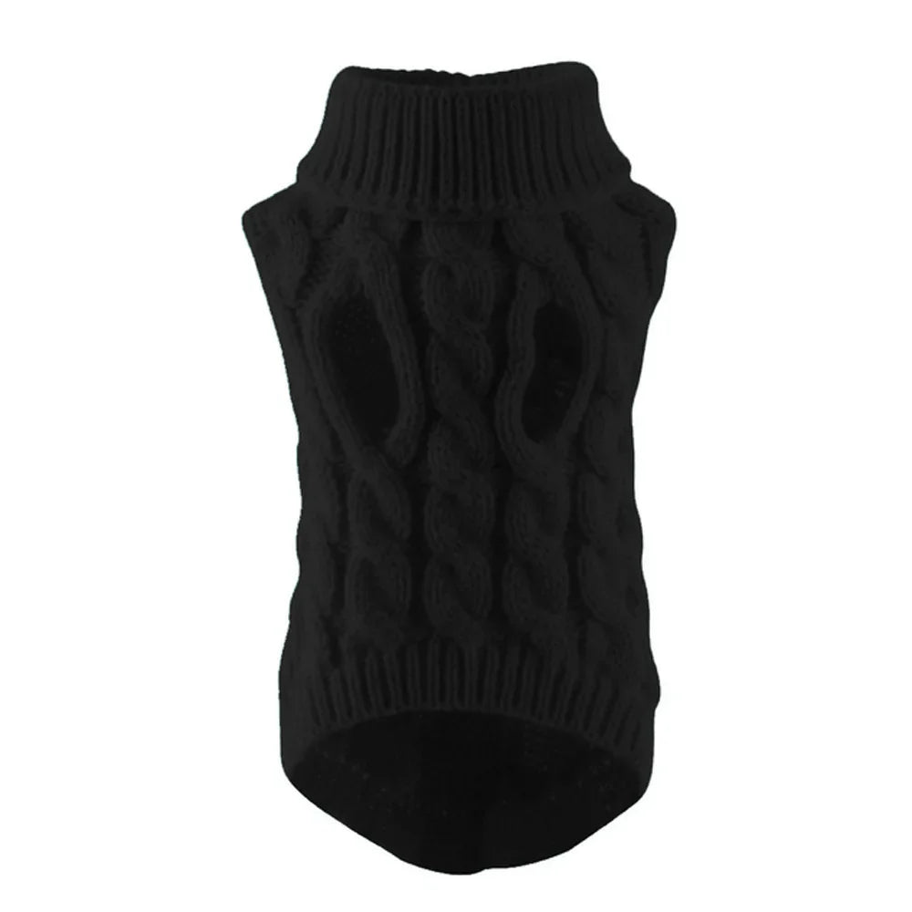 Knitted Cable Dog Sweater - Warm Autumn/Winter Pullover for Small Dogs Black