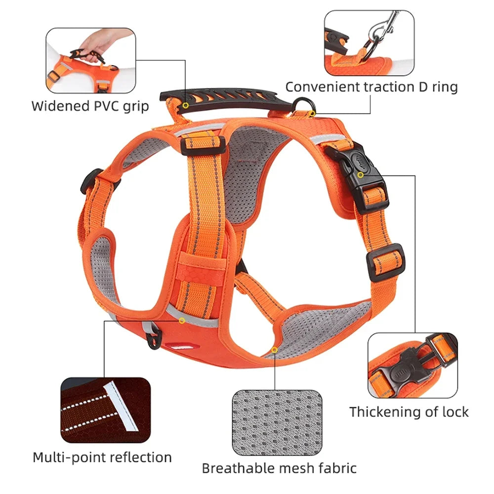 Tactical Dog Harness No Pull Reflective Pet Vest Adjustable Breathable Mesh Dog Chest Strap with Handle for Small Large Dogs Cat