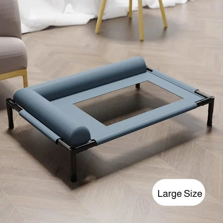 Large Moisture-Proof Elevated Pet Bed – Removable Washable Breathable Mesh Camping & Indoor Dog Cat Bed Blue Grid Large size