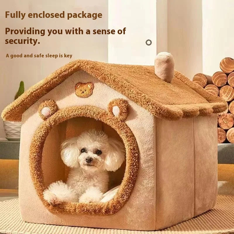House Style Pet Bed for Small Dogs & Cats - All Season Removable Washable Dog House Winter Warm Teddy Bed Pet Supplies yellow