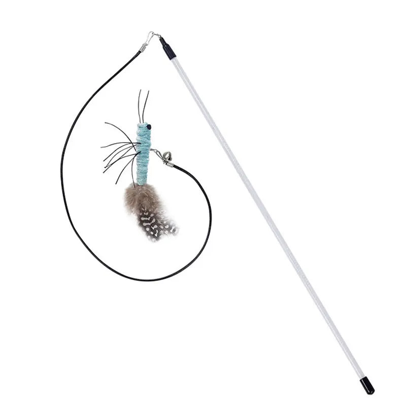 Dr.DC Teasing Cat Stick Head with or without Wire Stick Dragonfly Feather Cat Supplies Interactive Fun Pet Cat Toy Accessories Blue A