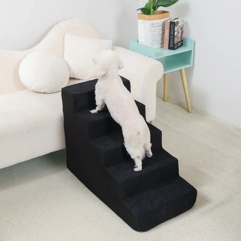 4-5-Step Memory Foam Dog & Cat Stairs with Removable Washable Cover – Pet Ramp Ladder 5 Stairs-Black