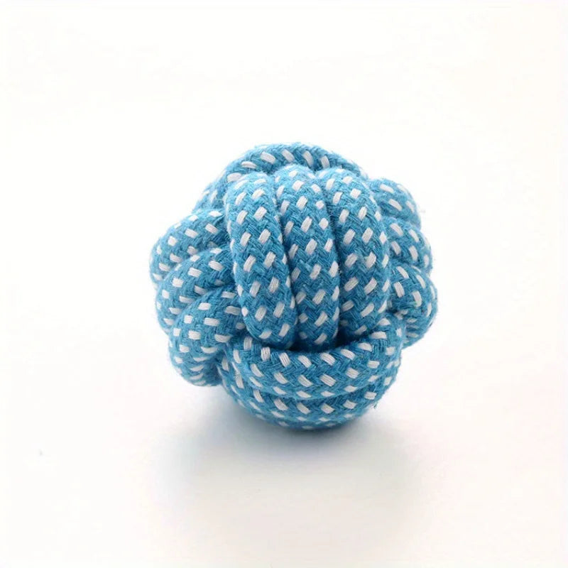 Candy-Colored Cotton Rope Ball Chew Toy for Dogs & Cats — Durable Tug & Fetch Pet Toy Blue S