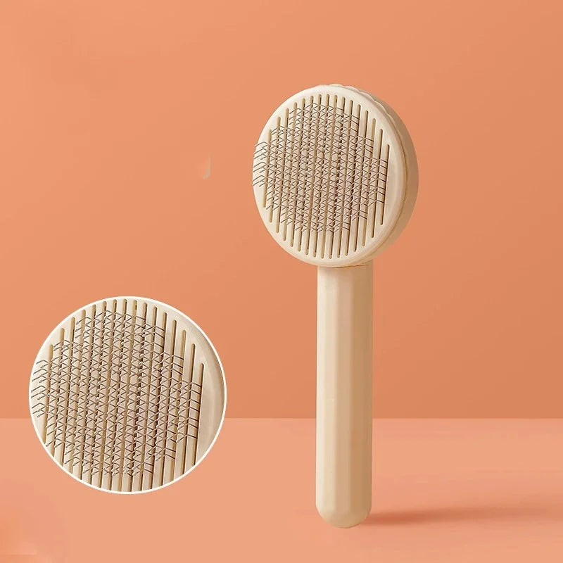 Pet Deshedding Comb | Self Cleaning Needle Brush for Dogs and Cats Milk White