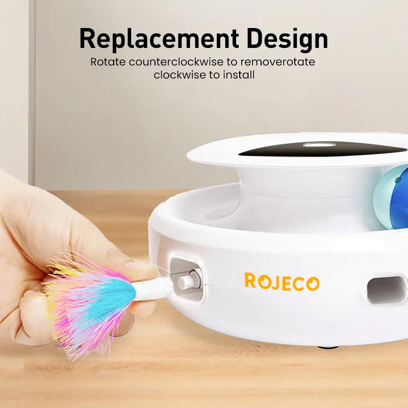 ROJECO 2 in 1 Smart Cat Toys Automatic Feather Fun Ball Toy Set For Cat Dog 5 Modes Electronic Interactive Pet Toy Accessories