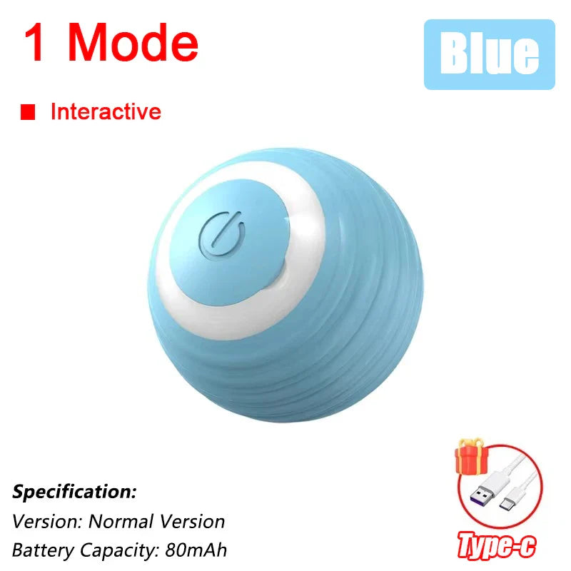 Interactive Automatic Rolling Ball Toy for Cats and Dogs, Rechargeable Smart Pet Toy with Faux Tail Small 1 Mode Blue