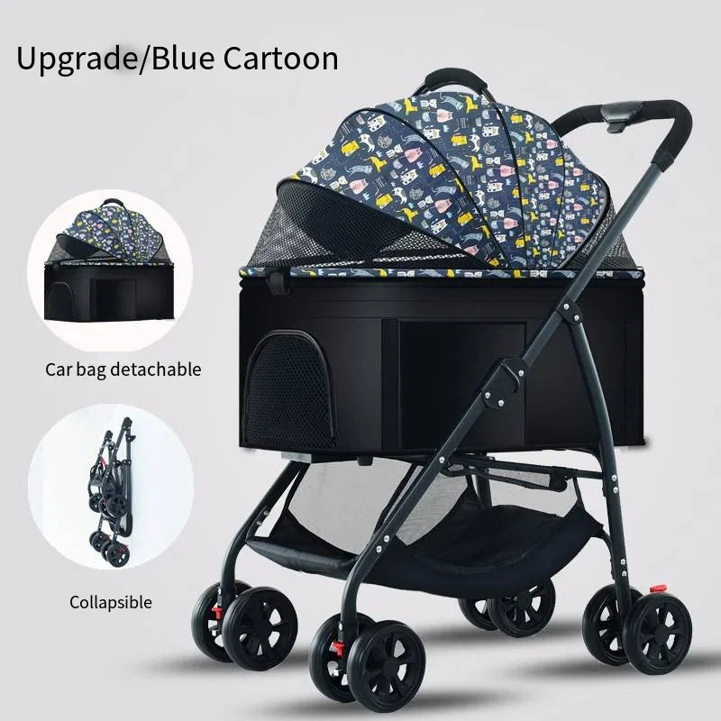 Lightweight Foldable Pet Stroller for Small and Medium Dogs & Cats Portable Outdoor Pet Carrier on Wheels Blue China Mainland