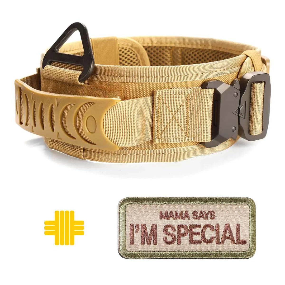 Military-Grade Tactical Dog Collar with Handle Heavy Duty Collar for Medium and Large Dogs Provides Ultimate Control COLLAR--KHAKI