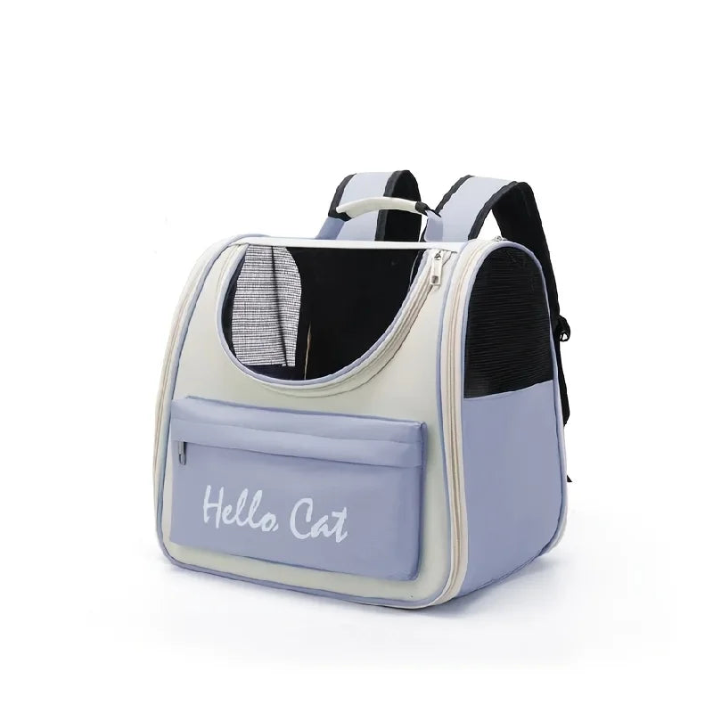 Large capacity collapsible pet backpack with zip closure, handle and mesh vent, perfect for cats and small dogs traveling Blue