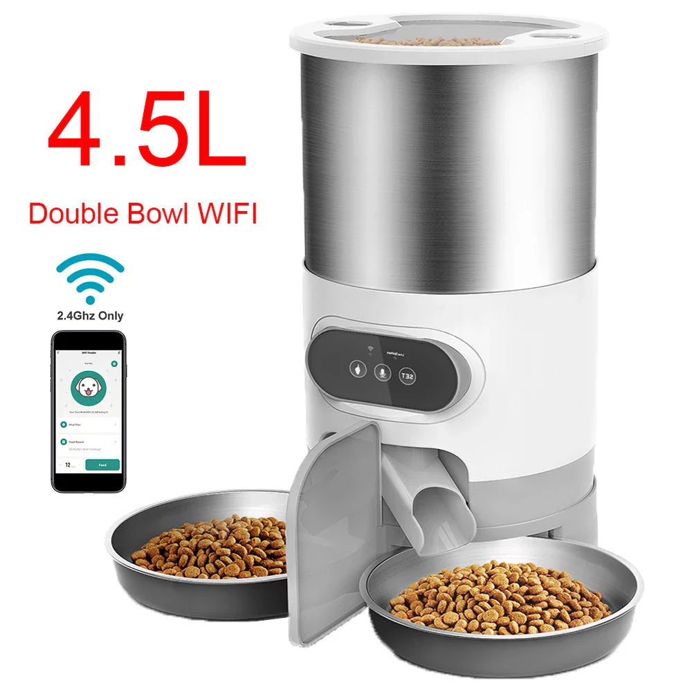 Tuya Smart APP Pet Feeder Cat Dog Food Dispenser Suitable For Small And Medium-Sized Cats And Dogs Mobile Phone Remote Feeding 4L double bowl WiFi
