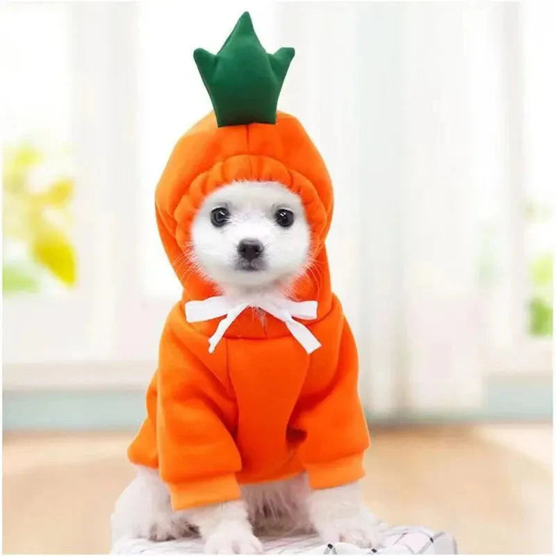 Cute Dog Hoodie with Hat - Funny Pet Fruit Costume for Halloween & Daily Wear Orange