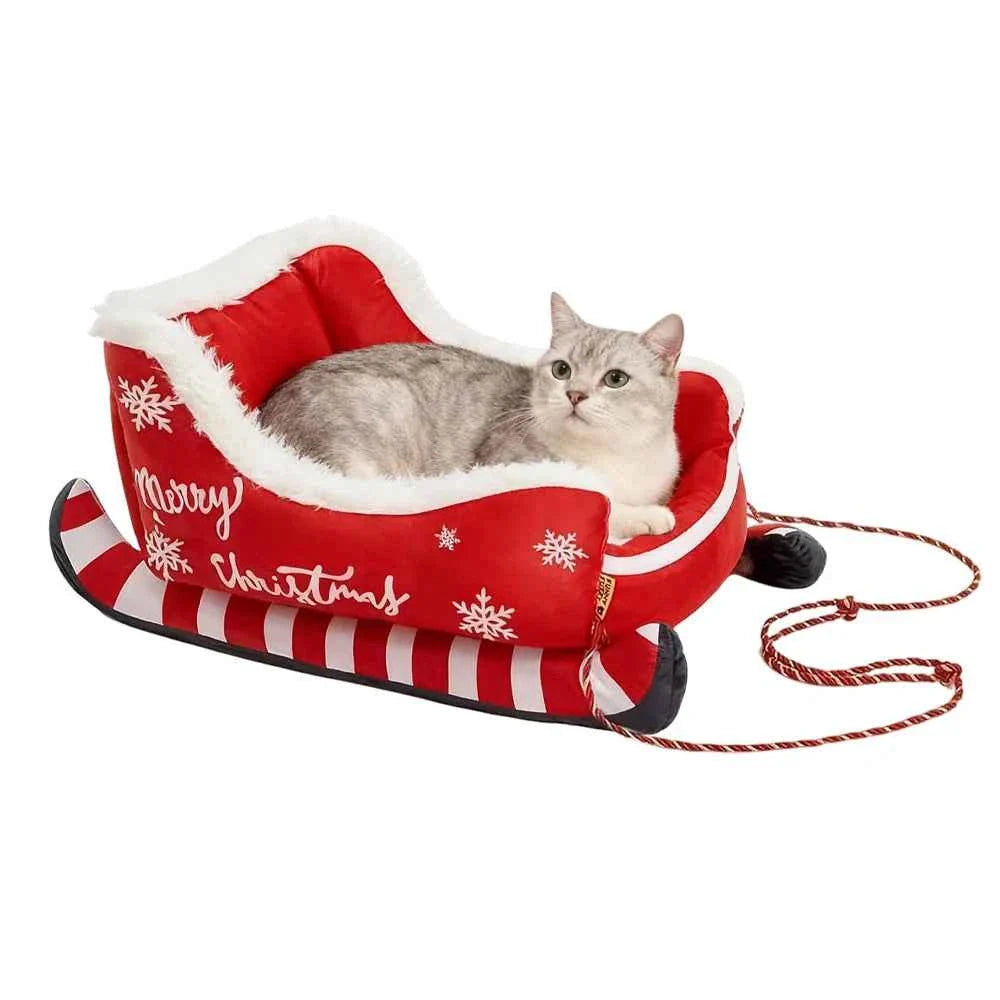 Christmas Sleigh Pet Bed – Removable Washable Plush Sofa with Non-Slip Base