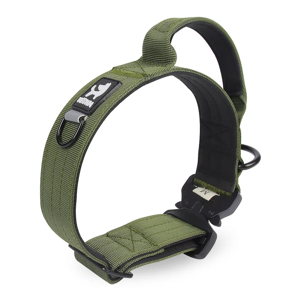 Tactical Police Dog Collar Military Adjustable Duarable German Shepard for Medium Large Walking Training Pet Accessories green