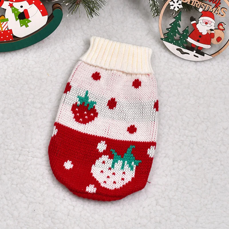 Christmas Cat Sweater Winter Warm Pet Costume for Cats Kedi katten Sphynx Clothing Mascotas Clothes for Dog Animals ropa de gato Red Strawberry China Mainland